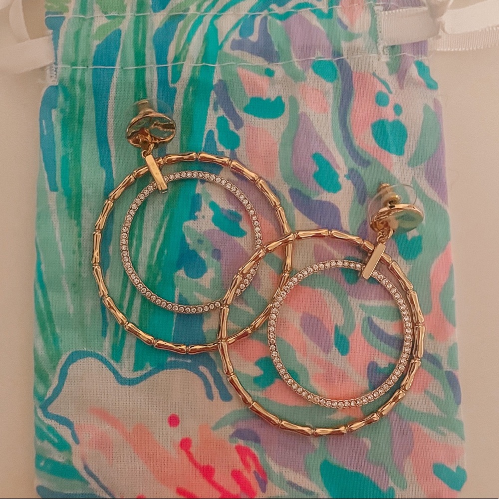 Lilly Pulitzer Gold Hoop Earrings with Crystal Pave
